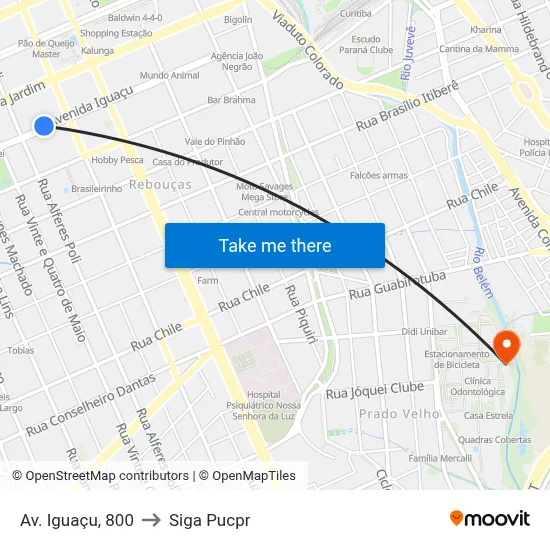 Av. Iguaçu, 800 to Siga Pucpr map
