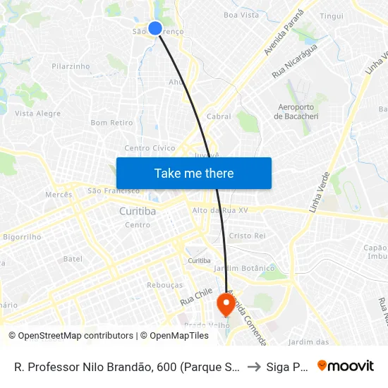 R. Professor Nilo Brandão, 600 (Parque São Lourenço) to Siga Pucpr map
