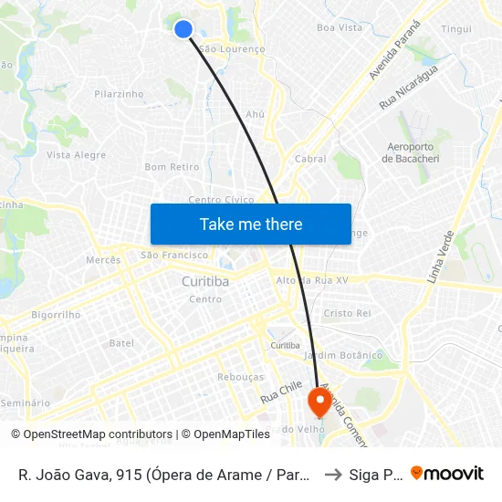 R. João Gava, 915 (Ópera de Arame / Parque das Pedreiras) to Siga Pucpr map