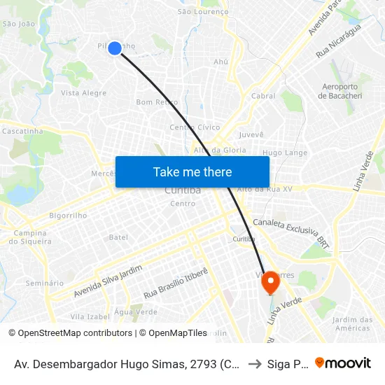 Av. Desembargador Hugo Simas, 2793 (Cruz do Pilarzinho) to Siga Pucpr map