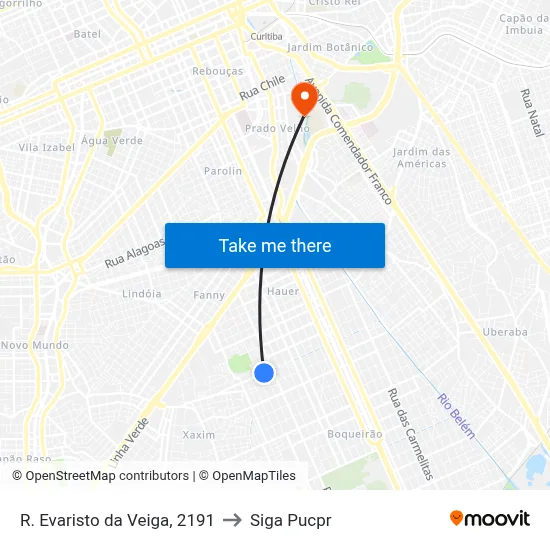 R. Evaristo da Veiga, 2191 to Siga Pucpr map