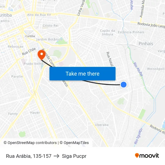 Rua Arábia, 135-157 to Siga Pucpr map