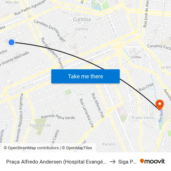 Praça Alfredo Andersen (Hospital Evangélico Mackenzie) to Siga Pucpr map