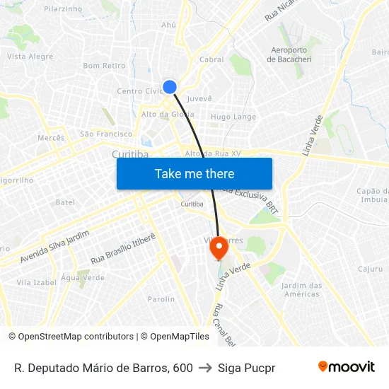 R. Deputado Mário de Barros, 600 to Siga Pucpr map
