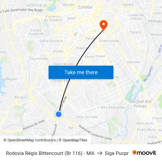 Rodovia Régis Bittencourt (Br 116) - Mili to Siga Pucpr map