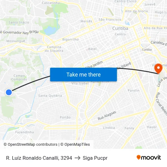 R. Luíz Ronaldo Canalli, 3294 to Siga Pucpr map