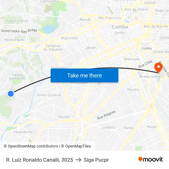 R. Luíz Ronaldo Canalli, 3025 to Siga Pucpr map