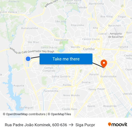Rua Padre João Kominek, 600-636 to Siga Pucpr map