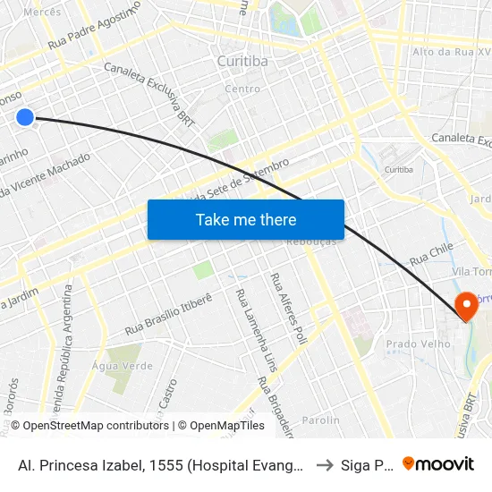 Al. Princesa Izabel, 1555 (Hospital Evangélico Mackenzie) to Siga Pucpr map