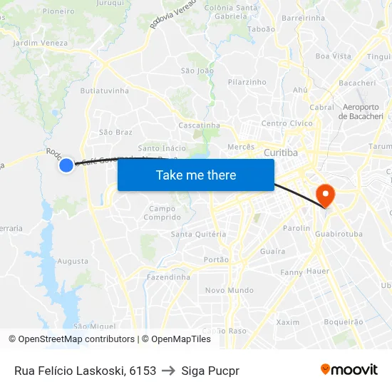 Rua Felício Laskoski, 6153 to Siga Pucpr map