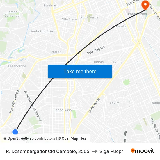 R. Desembargador Cid Campelo, 3565 to Siga Pucpr map