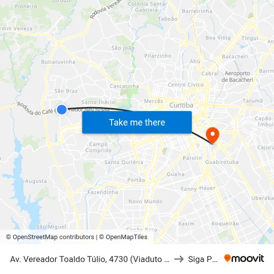 Av. Vereador Toaldo Túlio, 4730 (Viaduto Toaldo Túlio) to Siga Pucpr map