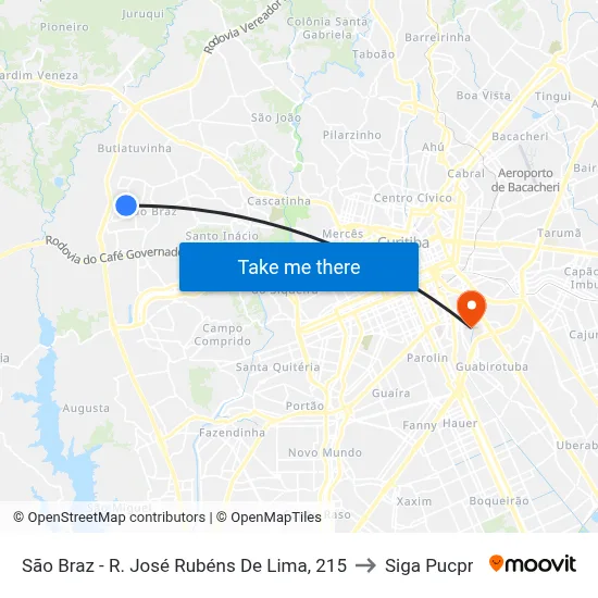 São Braz - R. José Rubéns De Lima, 215 to Siga Pucpr map
