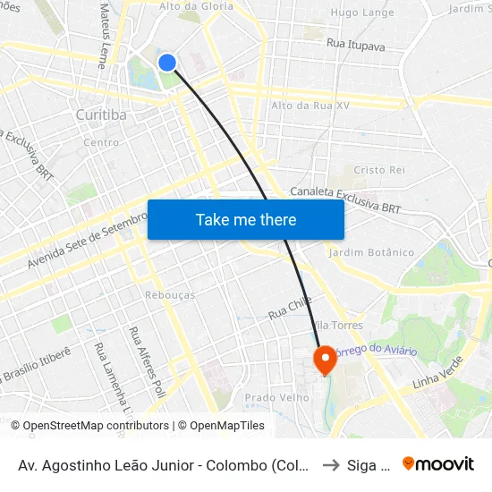Av. Agostinho Leão Junior - Colombo (Colégio Estadual do Paraná) to Siga Pucpr map