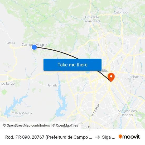 Rod. PR-090, 20767 (Prefeitura de Campo Magro sentido Curitiba) to Siga Pucpr map