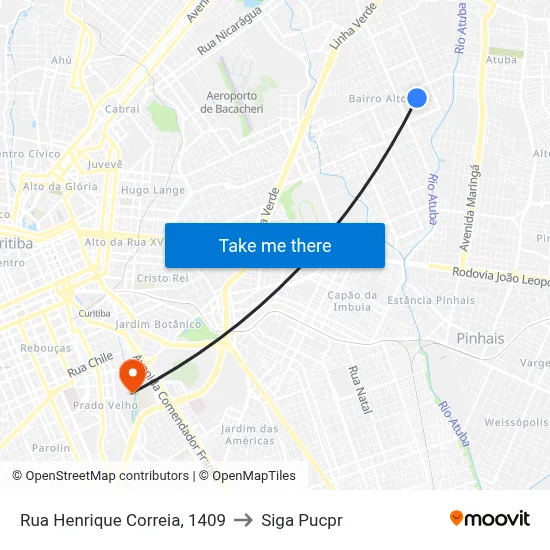 Rua Henrique Correia, 1409 to Siga Pucpr map