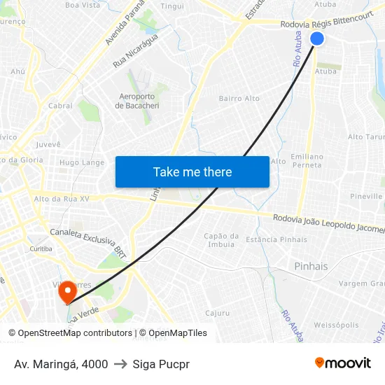 Av. Maringá, 4000 to Siga Pucpr map