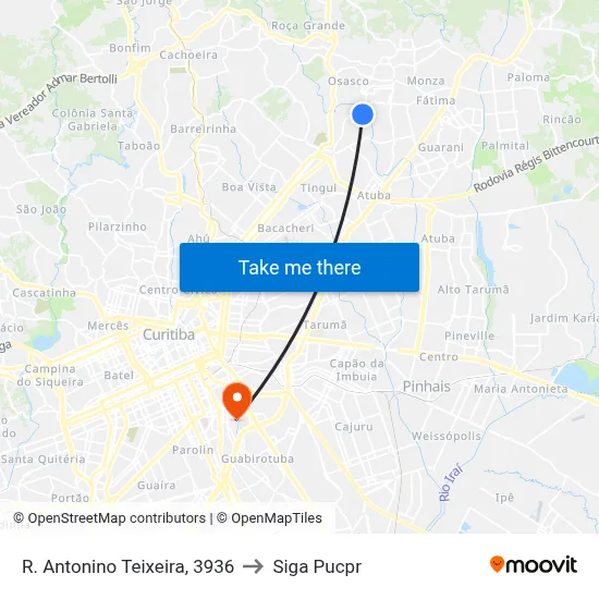 R. Antonino Teixeira, 3936 to Siga Pucpr map