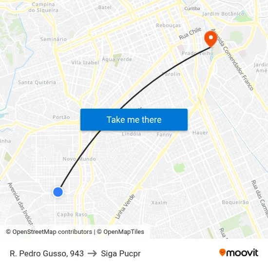 R. Pedro Gusso, 943 to Siga Pucpr map