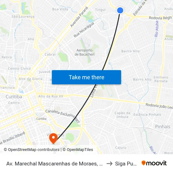 Av. Marechal Mascarenhas de Moraes, 1820 to Siga Pucpr map