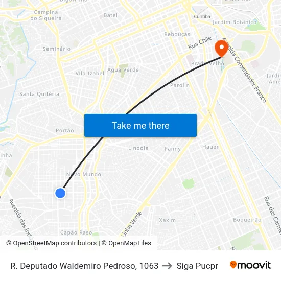 R. Deputado Waldemiro Pedroso, 1063 to Siga Pucpr map