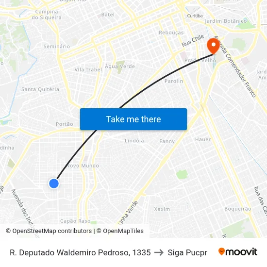 R. Deputado Waldemiro Pedroso, 1335 to Siga Pucpr map
