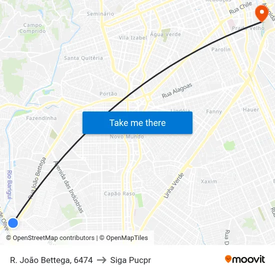 R. João Bettega, 6474 to Siga Pucpr map