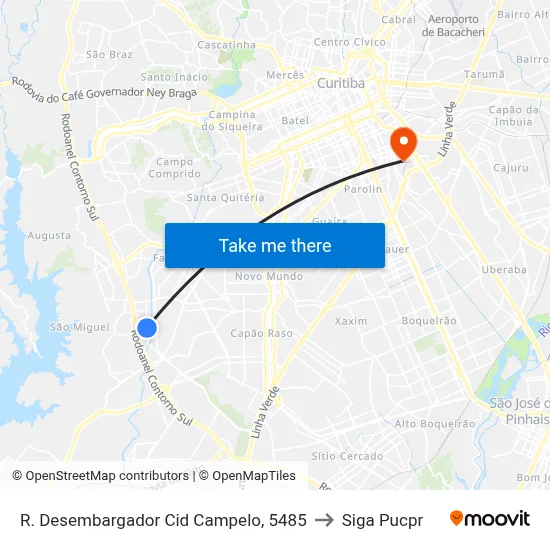 R. Desembargador Cid Campelo, 5485 to Siga Pucpr map