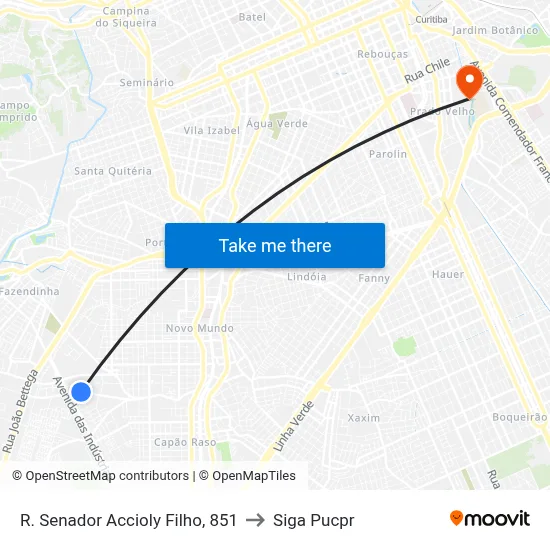R. Senador Accioly Filho, 851 to Siga Pucpr map