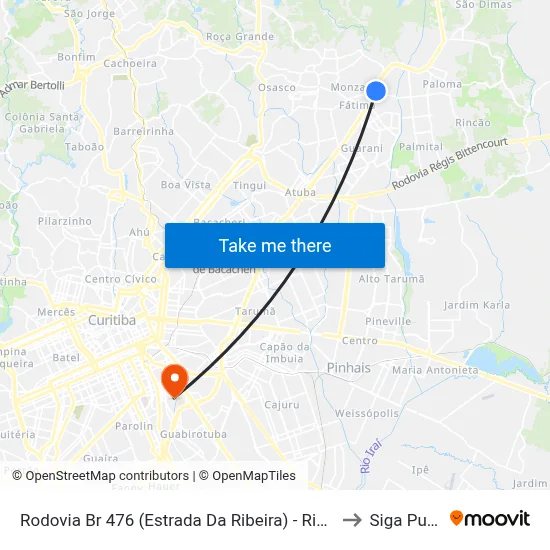 Rodovia Br 476 (Estrada Da Ribeira) - Rio Verde to Siga Pucpr map