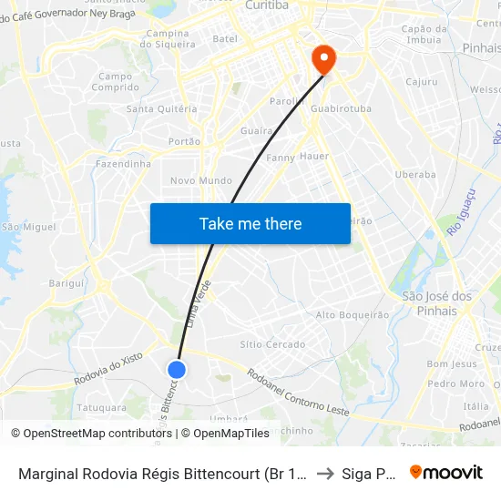 Marginal Rodovia Régis Bittencourt (Br 116) - Ceasa to Siga Pucpr map