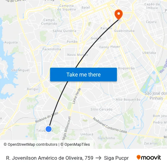 R. Jovenilson Américo de Oliveira, 759 to Siga Pucpr map