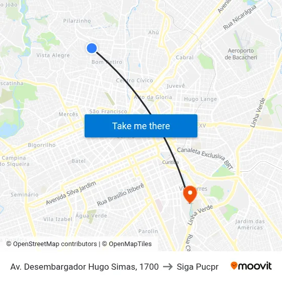 Av. Desembargador Hugo Simas, 1700 to Siga Pucpr map