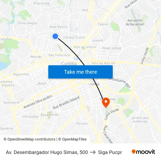 Av. Desembargador Hugo Simas, 500 to Siga Pucpr map