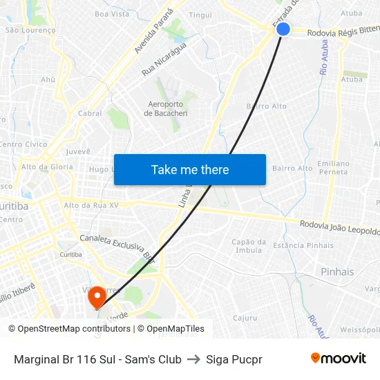Marginal Br 116 Sul - Sam's Club to Siga Pucpr map