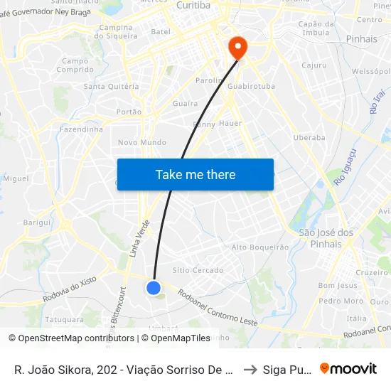 R. João Sikora, 202 - Viação Sorriso De Curitiba to Siga Pucpr map
