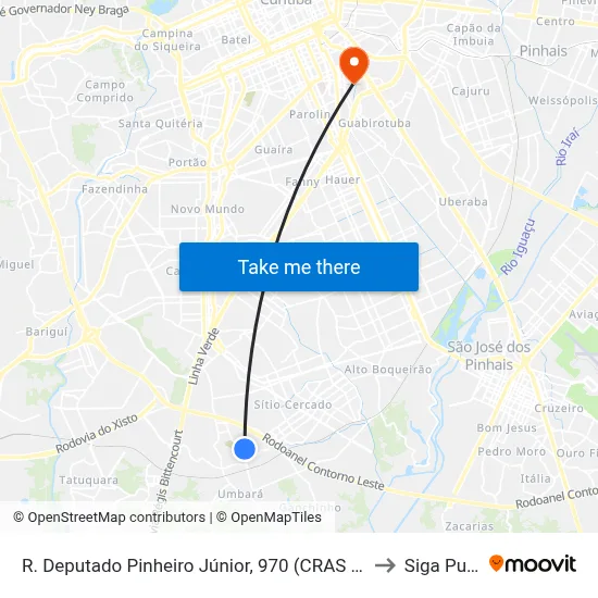 R. Deputado Pinheiro Júnior, 970 (CRAS Umbará) to Siga Pucpr map