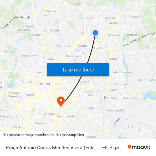 Praça Antônio Carlos Mendes Vieira (Estrada Das Olarias, 1600) to Siga Pucpr map