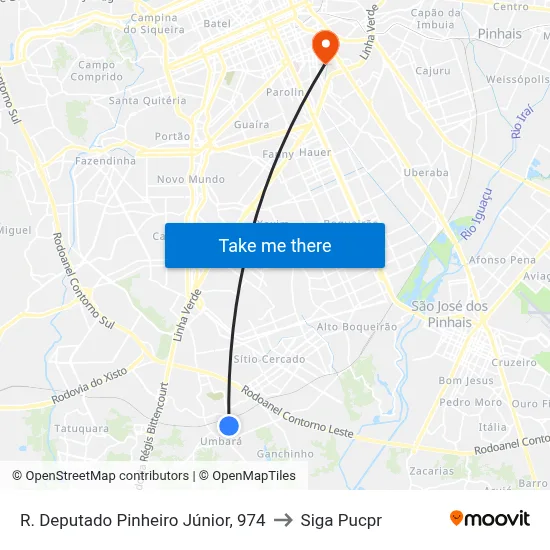 R. Deputado Pinheiro Júnior, 974 to Siga Pucpr map