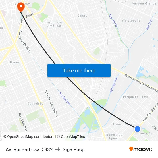 Av. Rui Barbosa, 5932 to Siga Pucpr map