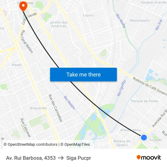 Av. Rui Barbosa, 4353 to Siga Pucpr map
