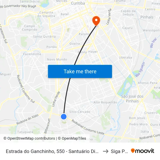 Estrada do Ganchinho, 550 - Santuário Divina Misericórdia to Siga Pucpr map