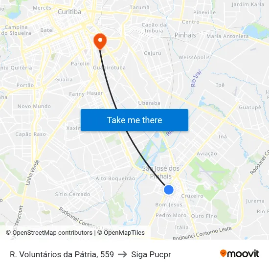 R. Voluntários da Pátria, 559 to Siga Pucpr map