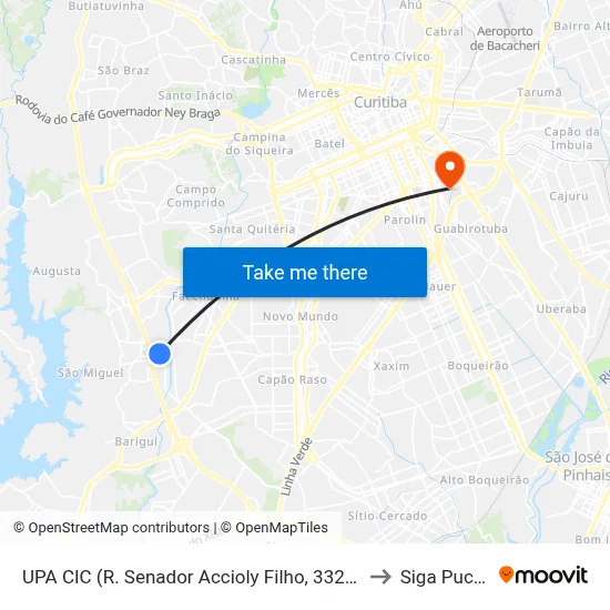 UPA CIC (R. Senador Accioly Filho, 3323) to Siga Pucpr map