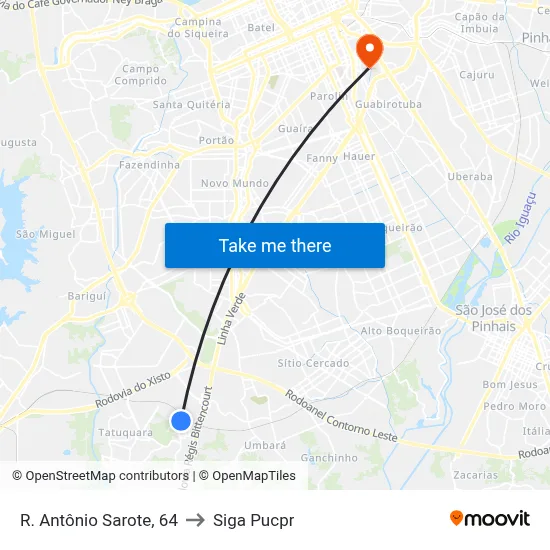 R. Antônio Sarote, 64 to Siga Pucpr map