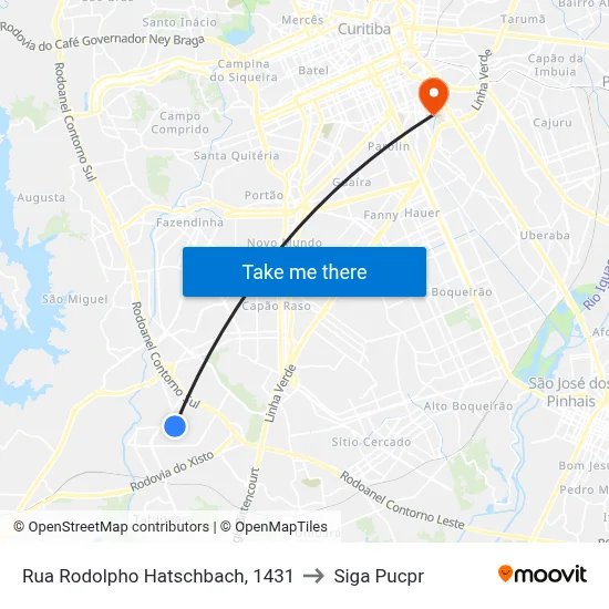 Rua Rodolpho Hatschbach, 1431 to Siga Pucpr map