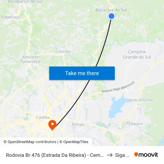 Rodovia Br 476 (Estrada Da Ribeira) - Cemitério Bocaíuva Do Sul to Siga Pucpr map