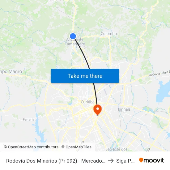 Rodovia Dos Minérios (Pr 092) - Mercado Domakoski to Siga Pucpr map