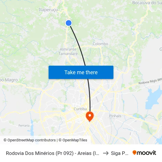 Rodovia Dos Minérios (Pr 092) - Areias (Igreja Matriz) to Siga Pucpr map