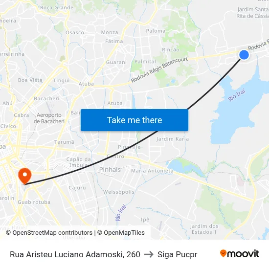 Rua Aristeu Luciano Adamoski, 260 to Siga Pucpr map